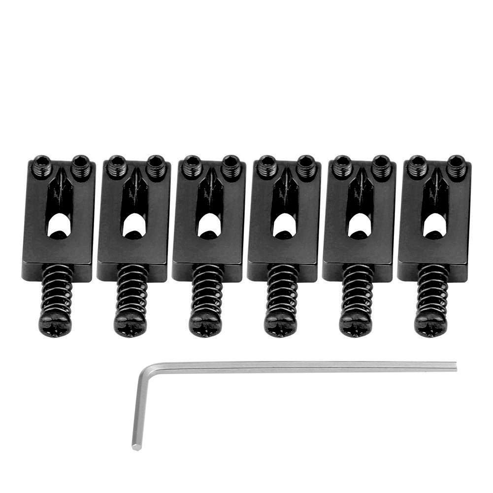 Bnineteenteam Electric Guitar Bridge Saddles, 6 Pcs Metal Tremolo Saddles Tremolo Bridge Saddles with Screw for Electric Guitar Bridge Parts with Wrench(Black)