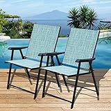 Sundale Outdoor Beach Yard Pool Sling Back Chairs Patio Recliner Garden Folding Chairs Space Saving Chairs, Set of 2