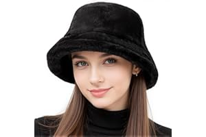 HONGTEYA Winter Bucket Hat Fluffy Faux Fur Fisherman Cap for Women Men Solid Color Style