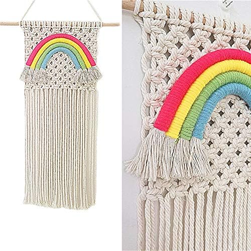 Macrame Wall Hanging, Rainbow Handmade Woven Cotton Tapestry Bohemian Home Decoration for Living Room, Bedroom, Apartment, Dorm Room, 11.8" W x 19.6" L