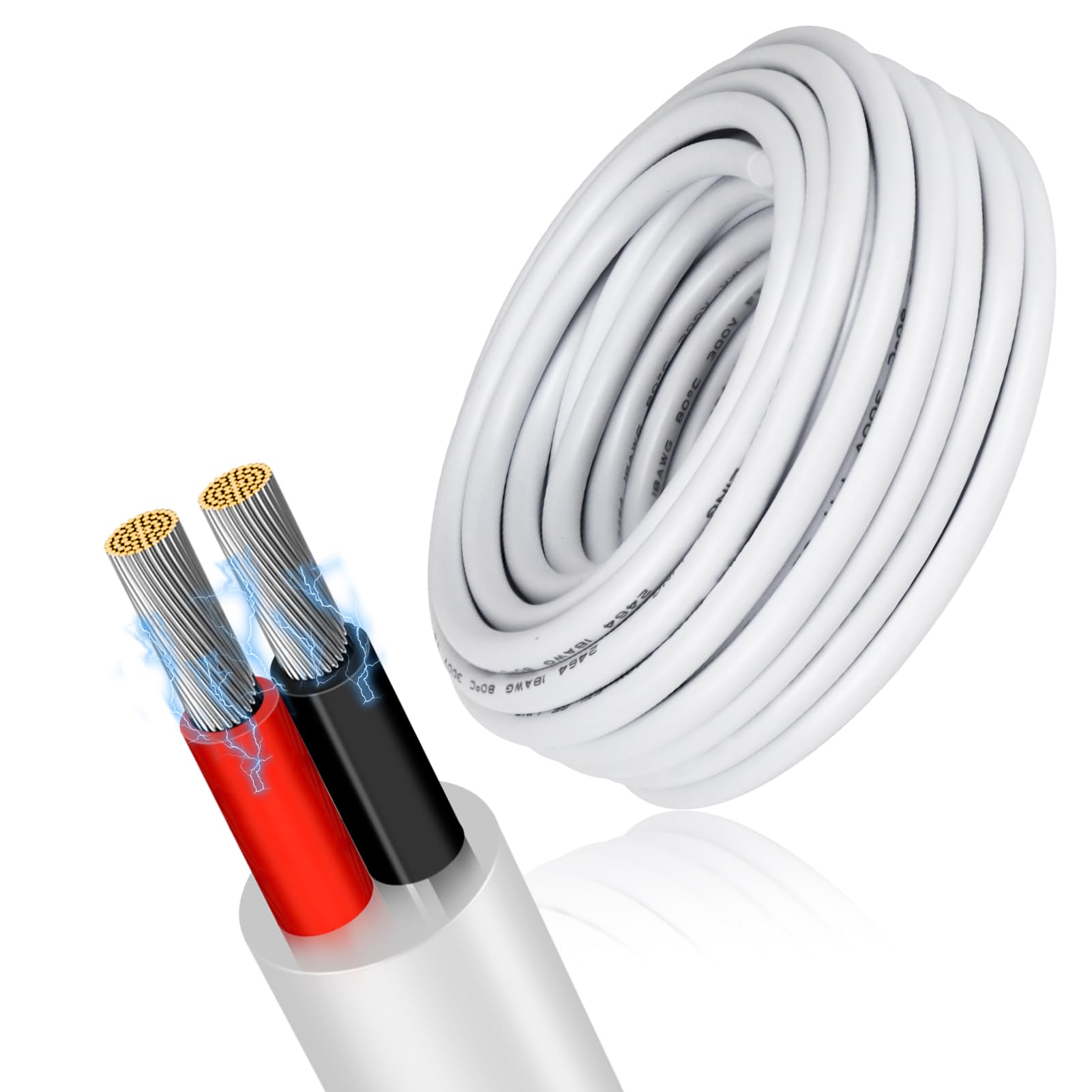 Photo 1 of 22 Gauge 2 Conductor Electrical Wire, 16.4FT Low Voltage 22/2 Tinned Copper Stranded 2 Wire Cable, 22 AWG White Flexible Extension Power Cord for Automotive, LED Lamp, Outdoor Landscape Lighting Etc