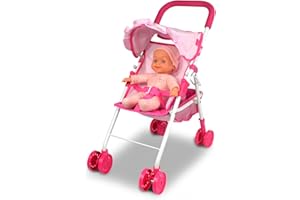 Baby Doll Collection Anivia Doll Stroller Heart Design Gifts for Toddlers and Girls Foldable Doll Stroller (DA004L Pink)