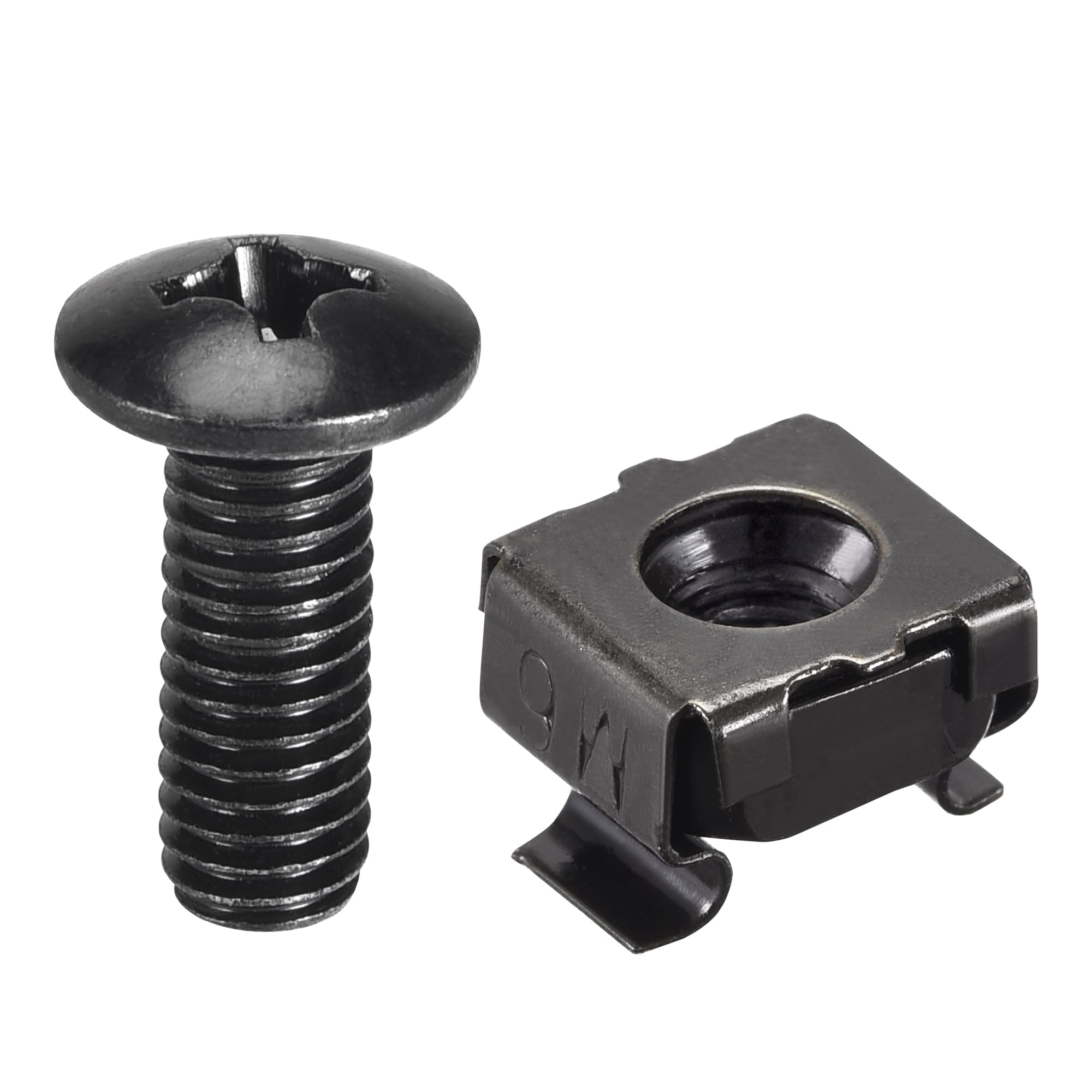 sourcing map M6 x 19mm Cage Nuts and Screws Carbon Steel for Rack Mount Server Shelve Cabinet Set of 25