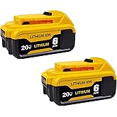2Packs 20V DCB206-2 6000mAh Battery Compatible for Dewalt 20V Battery DCB206-2 MAX XR Battery (2xBattery)