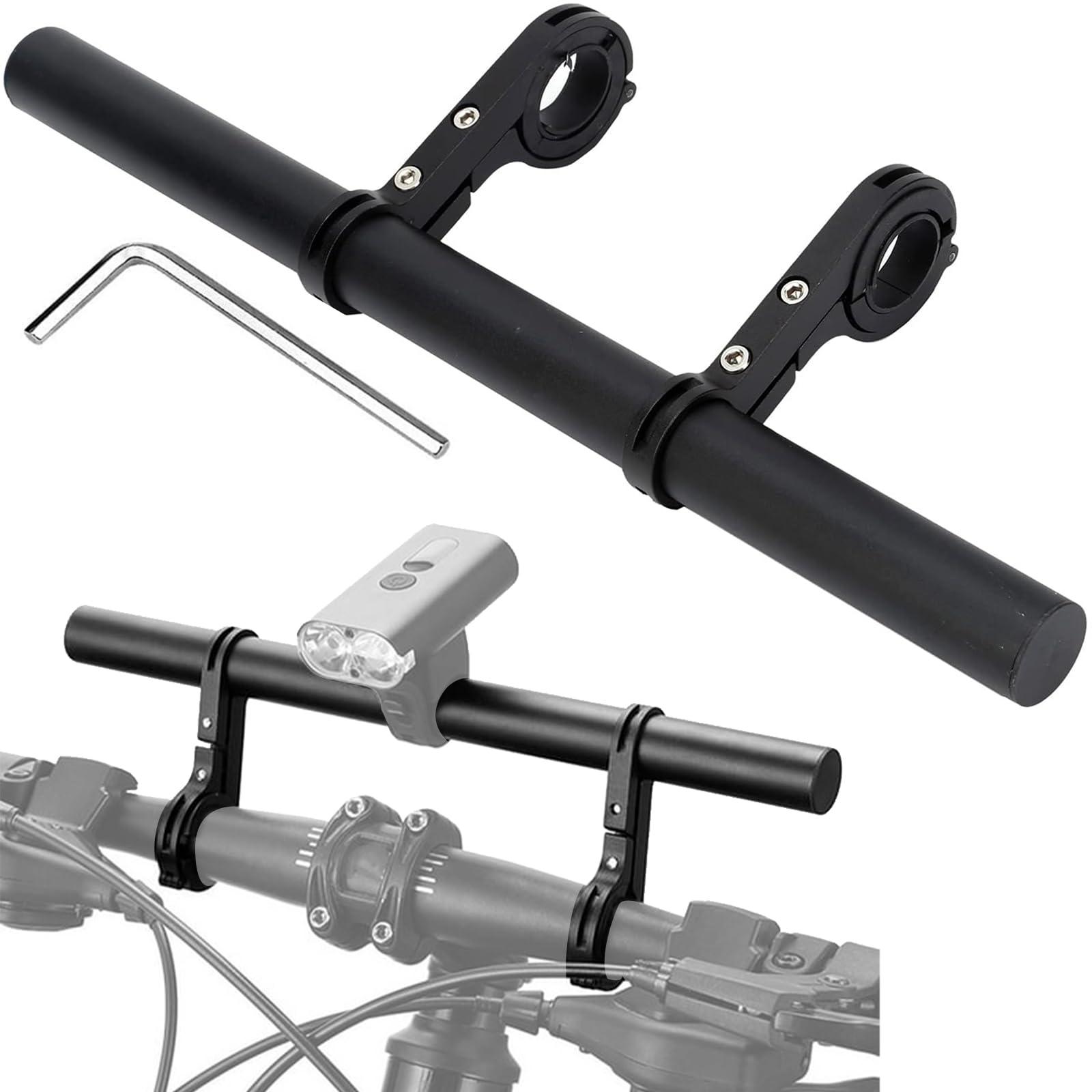 30cm Bike Handlebar Extender with 2PCS Clamp Brackets and 1PC Hex Wrench, Aluminum Universal Bicycle 1"-1.25" Handlebar Extension for Lamp Light, Speedometer, GPS,Phone Mount Holder, Action Camera