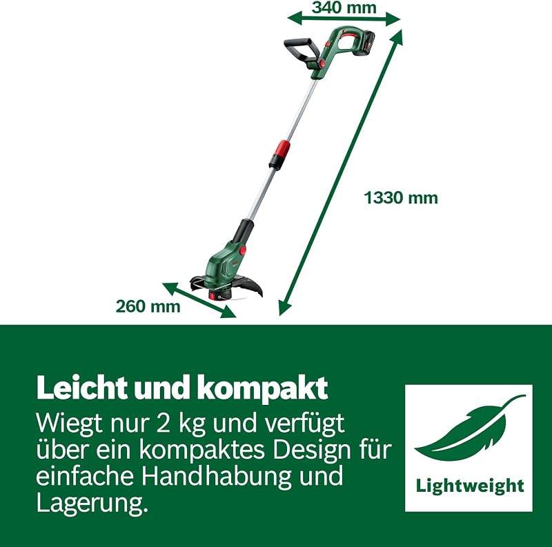 Akku-Rasentrimmer UniversalGrassCut 18V-26-500 (zum Rasentrimmen und Kantenschneiden; Ladezeit: 65 min; Schnittkreisdurchmesser: 26 cm; 18-Volt-System; mit 2.0 Ah-Akku und Ladegerät)