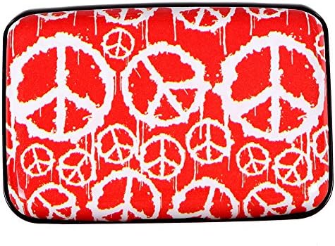 Aluminum Wallet RFID Blocking Metal Credit Card Holder Slim Hard Case (Red and white peace sign)