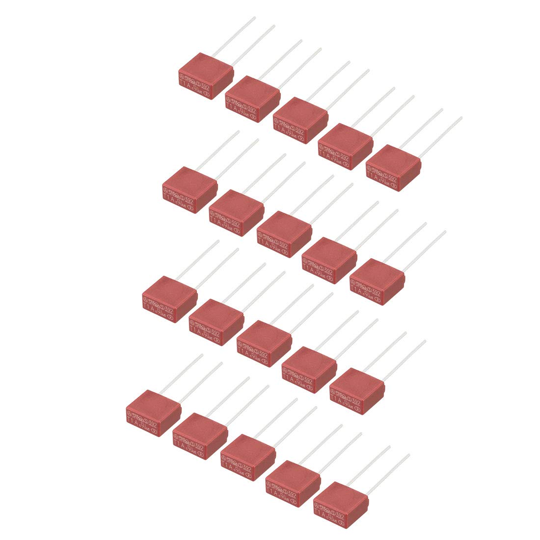 sourcing map 20Pcs DIP Mounted Miniature Square Slow Blow Micro Fuse T1A 1A 250V Red