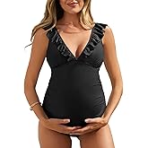 Summer Mae Ruffle Maternity Swimsuit One Piece V-Neck Pregnancy Bathing Suit Lace Up Swimwear Push Up Monokini