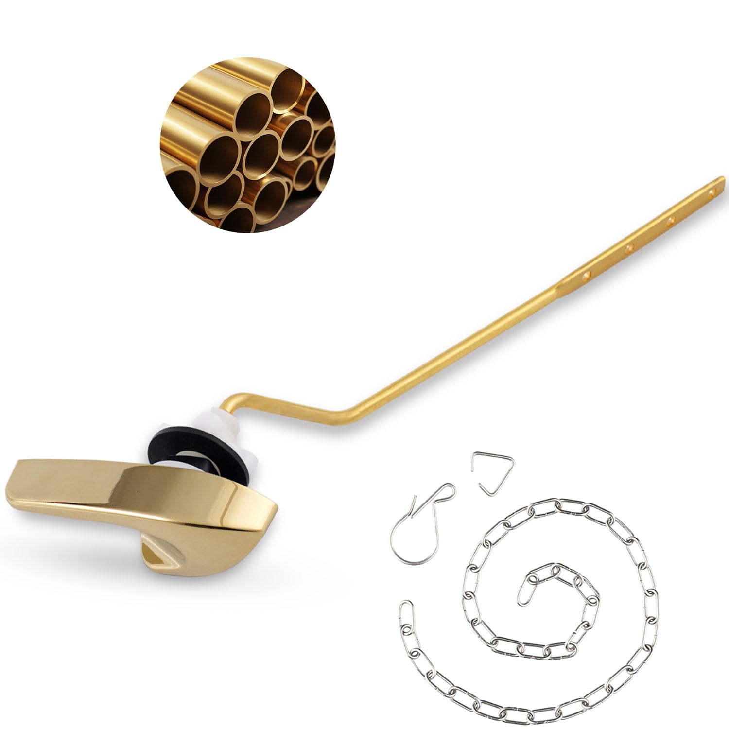Photo 1 of iFealClear Polished Gold Universal Toilet Tank Flush Lever Handle, Brass Side/Angle Mount Toilet Handle Compatible with Kohler K-GP30324-CP, Stainless Steel Flapper Chain