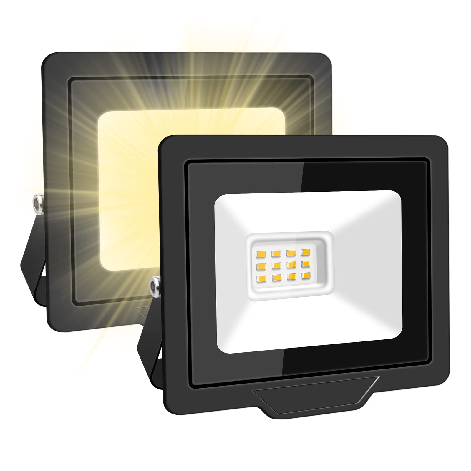 SKYWORLD 10W LED Flood Light Outdoor, 1000LM Work Light Daylight Warm White Security Lights 4000K Floodlights IP66 Waterproof for Garden Yard Lawn Playground Stadium 2 Pack