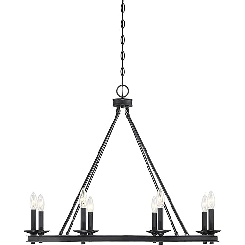 Modern Farmhouse Chandeliers Wagon Wheel, Industrial 8 Lights Iron Lighting Candle Style 33", Rustic Hanging Ceiling Light Fixture in Oil Rubbed Bronze Dining Room Kitchen Bedroom Living Room Foyer