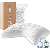 Luxe Linen Side Sleeper Pillows for Adults, Adjustable Shredded Memory Foam Bed Pillows for Neck and Shoulder Pain, Standard White Cooling Curved Pillows with Washable Cover