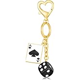 YUJIE Funky Poker Keychain Stylish 14k Gold Plated Hearts Spades A Ace Playing Cards Casino Accessory for Keys Bags