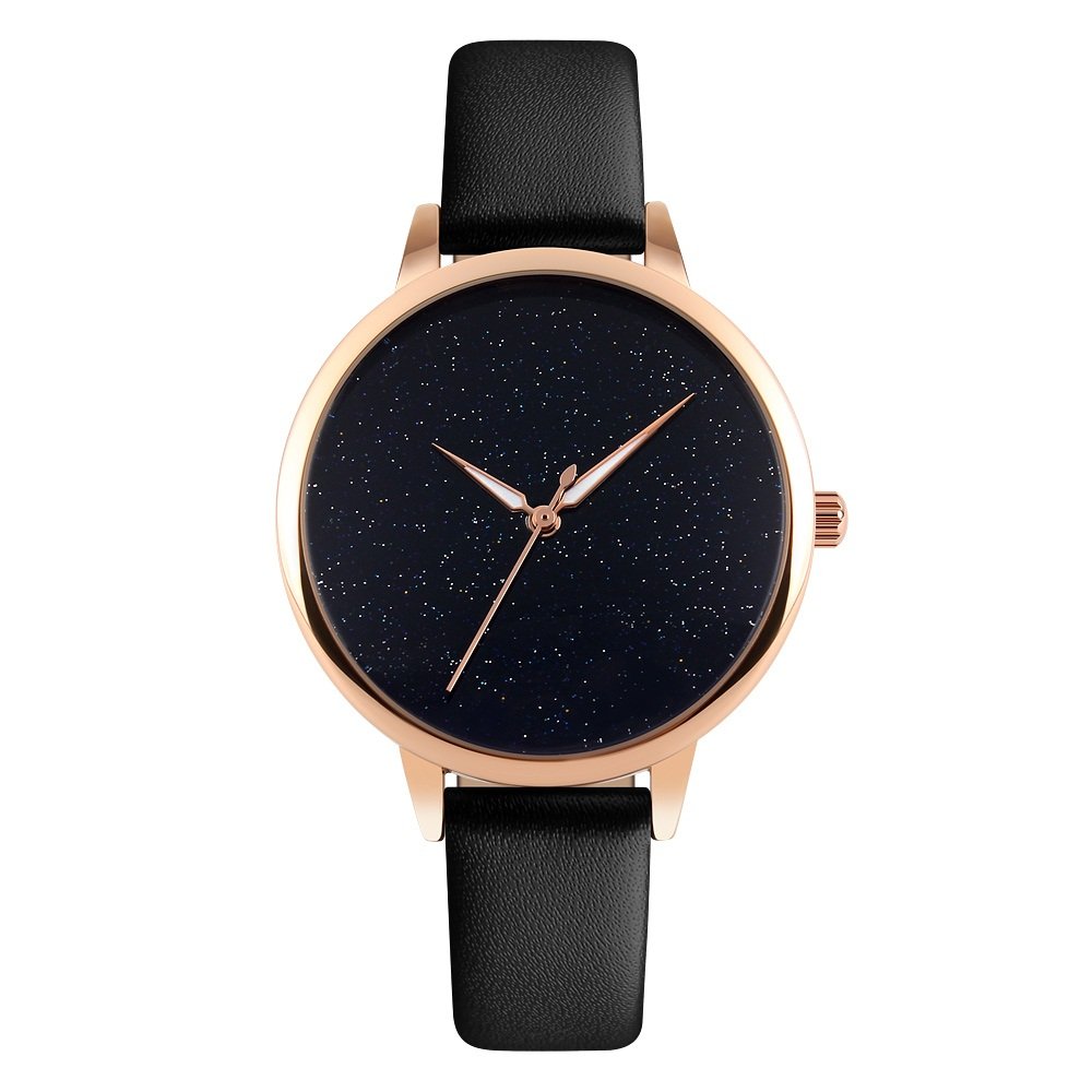 TONSHEN Quartz Watch for Women Star Dial Leather Strap Analog Watches Fashion Watch - Black