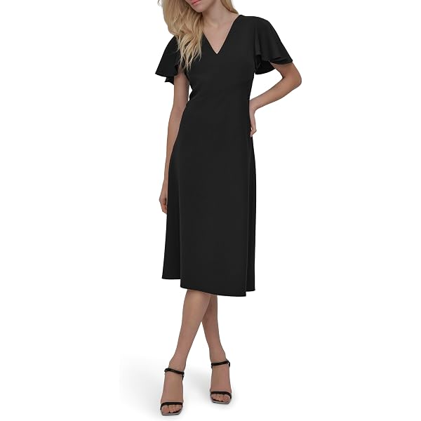 dkny women's short-sleeve v-neck midi dress DKNY Women's Short-Sleeve V-Neck Midi Dress