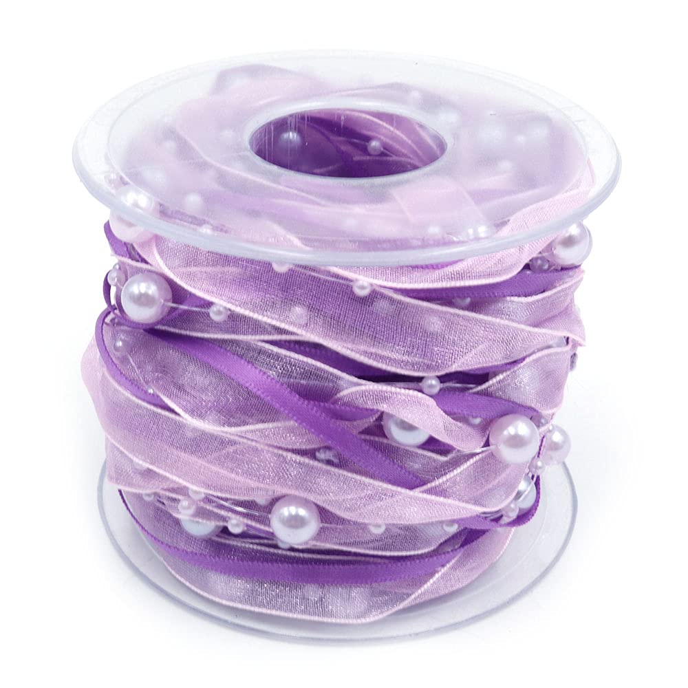 ANCLLO Artificial Bead Ribbon Chiffon Ribbon (Purple)