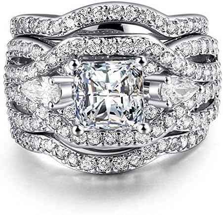 3 PCS Platinum Plated Princess Cut Synthetic Diamond Halo Cubic Zirconia Infinity Wedding Bridal Ring Set (6.5)