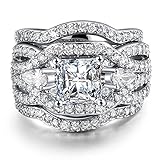 3 PCS Platinum Plated Princess Cut Synthetic Diamond Halo Cubic Zirconia Infinity Wedding Bridal Ring Set (7.5)