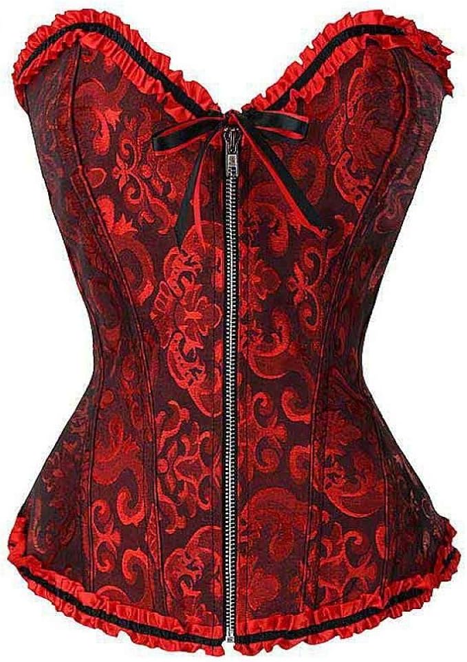 Zipper Corset Jacquard Floral Corsets Overbust Boned