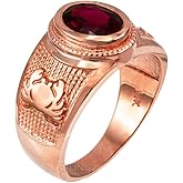 LA BLINGZ 14K Rose Gold Cancer Zodiac Sign July Birthstone Red CZ Ring