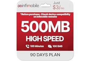 $3/Month | Infimobile Prepaid Plan: 3 Months | 500MB High-Speed Data Per Month | 100 Min Talk + 100 Text | Prepaid Plan Service SIM Card | Nationwide Coverage | 4G, 5G Network