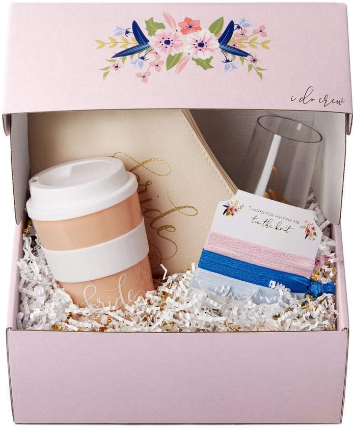Bride, Bridesmaid, and Bride Tribe Proposal Gift Boxes - Pre-Assembled with Several Gifts Over Gold & White Crinkle Paper - Perfect for Wedding Showers & Bachelorette Parties! (Bride Tribe)