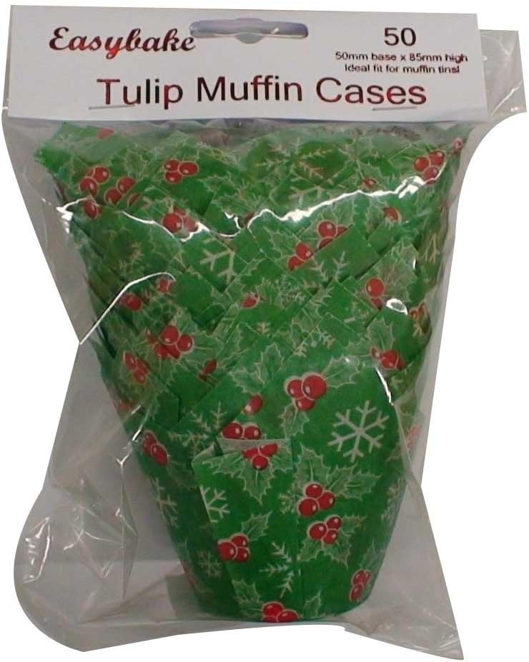 50 Christmas Holly Tulip Muffin Cases Amazon.co.uk Kitchen & Home