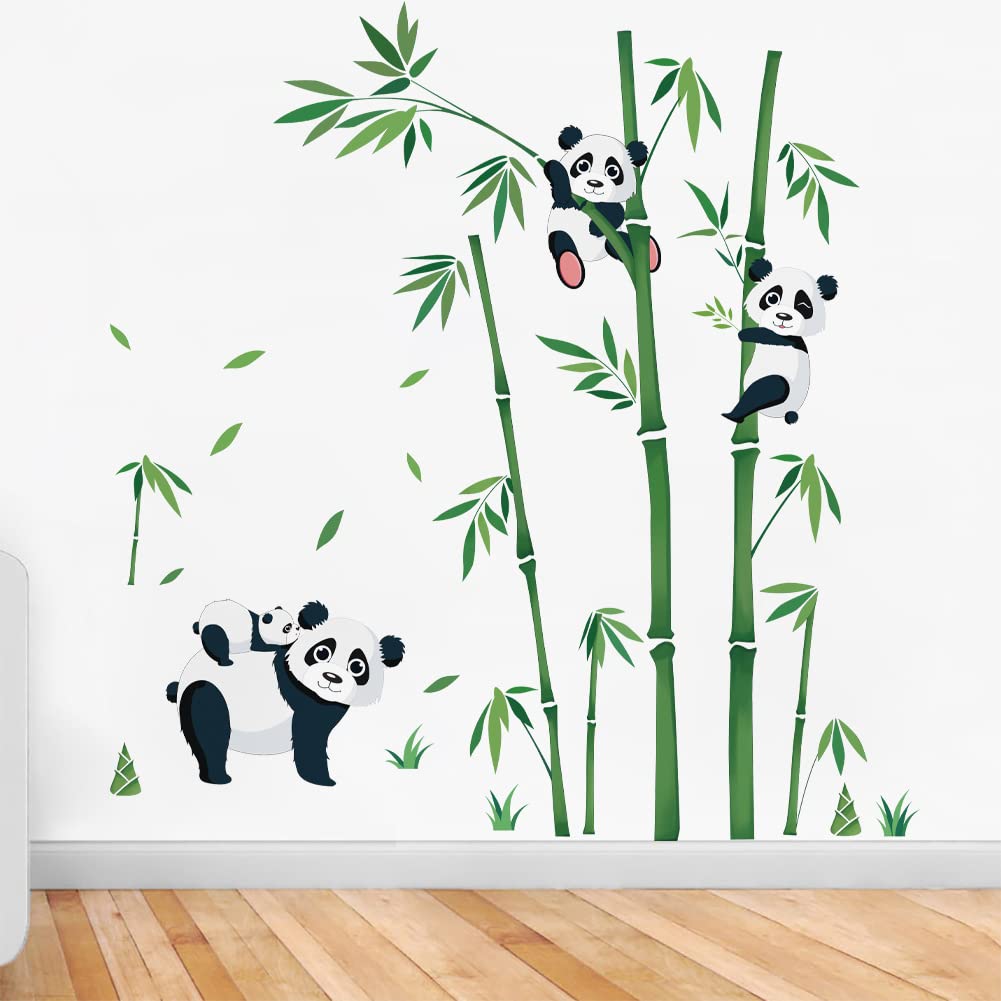 Runtoo Panda Animals Wall Decal Bamboo Forest Wall Stickers for Kids Bedroom Baby Nursery Wall Decor