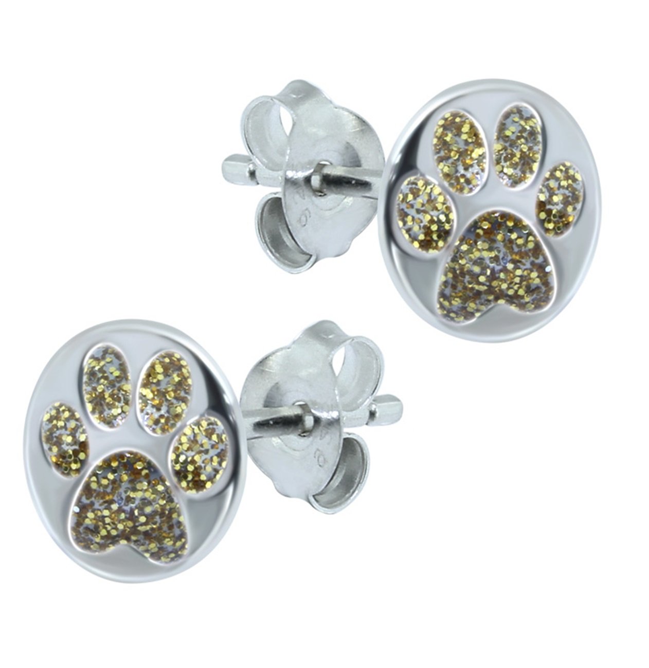 Golden Paw Print Earrings - 925 Sterling Silver