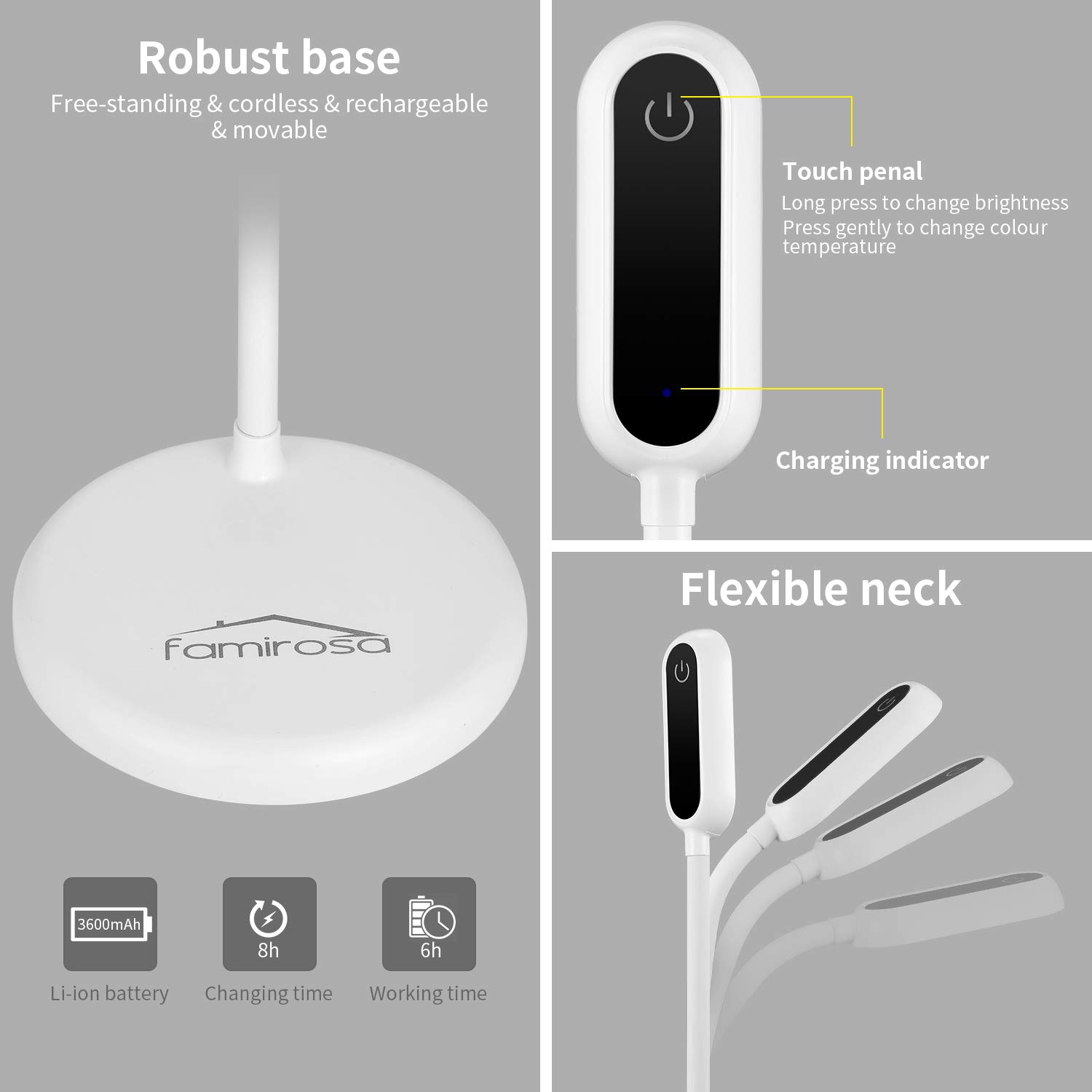 Cordless Led Standing Lamp With Dimmer And 3 Color Temperature