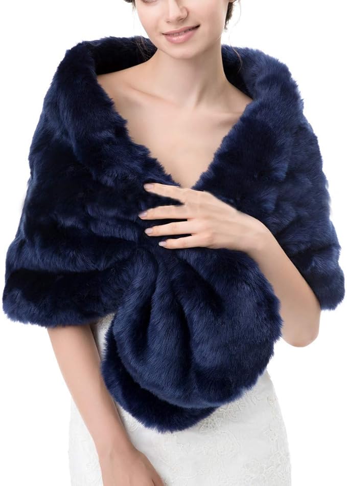 Women Faux Fur Wedding Bridal Shawl Long Evening Prom Shoulder Wrap