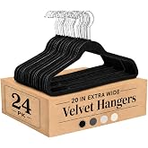 King Mills 21" Extra Wide Velvet Hangers, Black, 24-Pack | Extra Large Hangers For Plus Size Clothes, Ideal for XL, XXL Shirts, Coats, Dresses