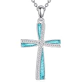 Cross Necklace S925 Sterling Silver Turquoise/Opal/Abalone Shell Cross CZ Pendant Necklaces Faith Jewelry Gift For Women Female Lover