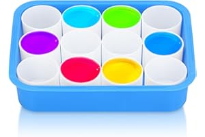 BUACHOIS 12 Pcs Painting Cups with Storage Box No Spill Paint Cups Washable Paint Mix Cups Kids Painting Tools for Watercolor Tempera Home School