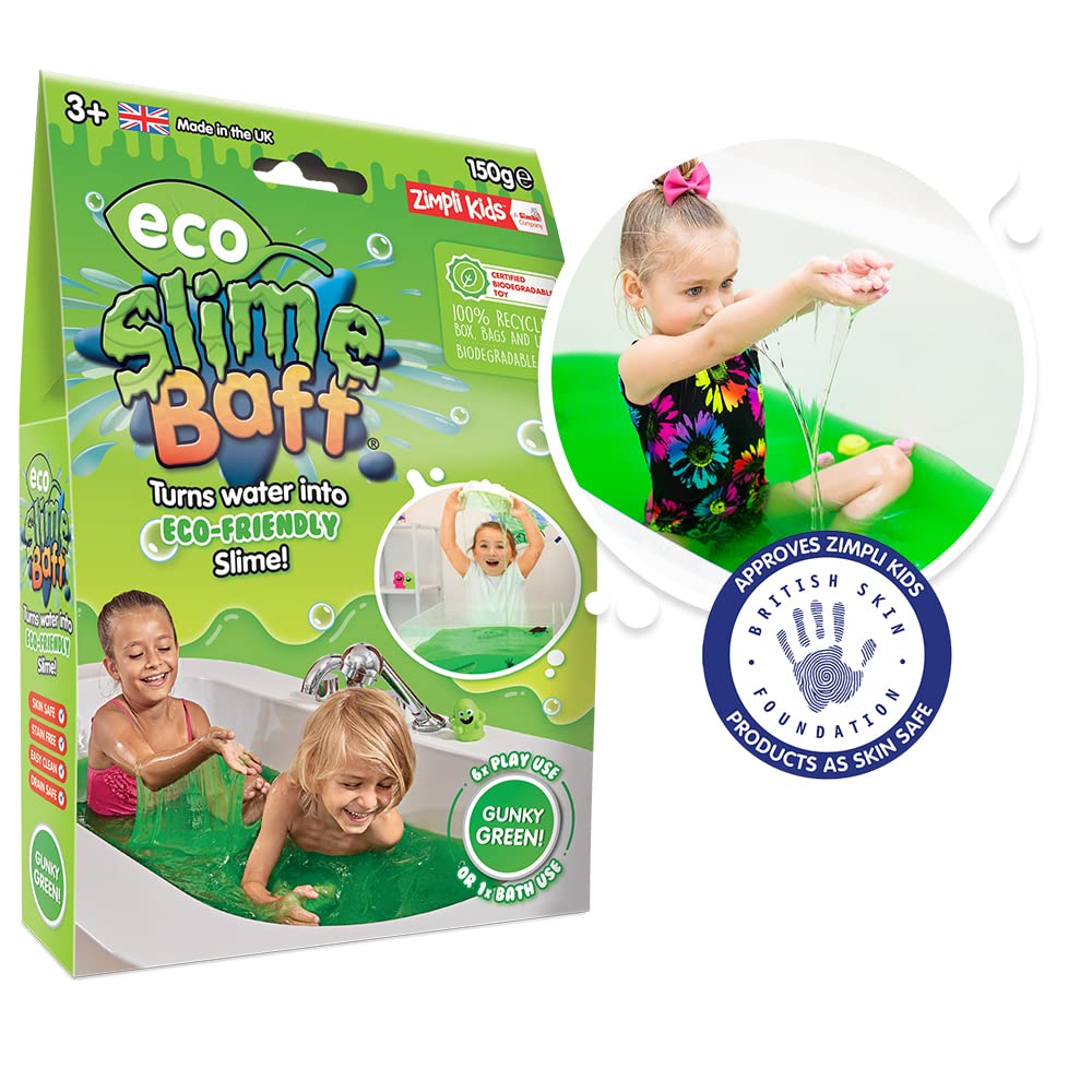 ZIMPLI - Eco Slime Baff Green, 1 Bath or 4 Play Uses, Magically turns water into gooey, colourful slime, Environmentally Friendly Toys, Eco-Friendly Gifts