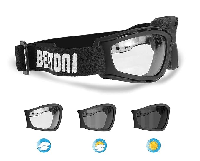 BERTONI Motorradbrille Photochromatischen Schutzbrille Selbsttönend Automatische Antibeschlag und UV schutz - by Italy - F120
