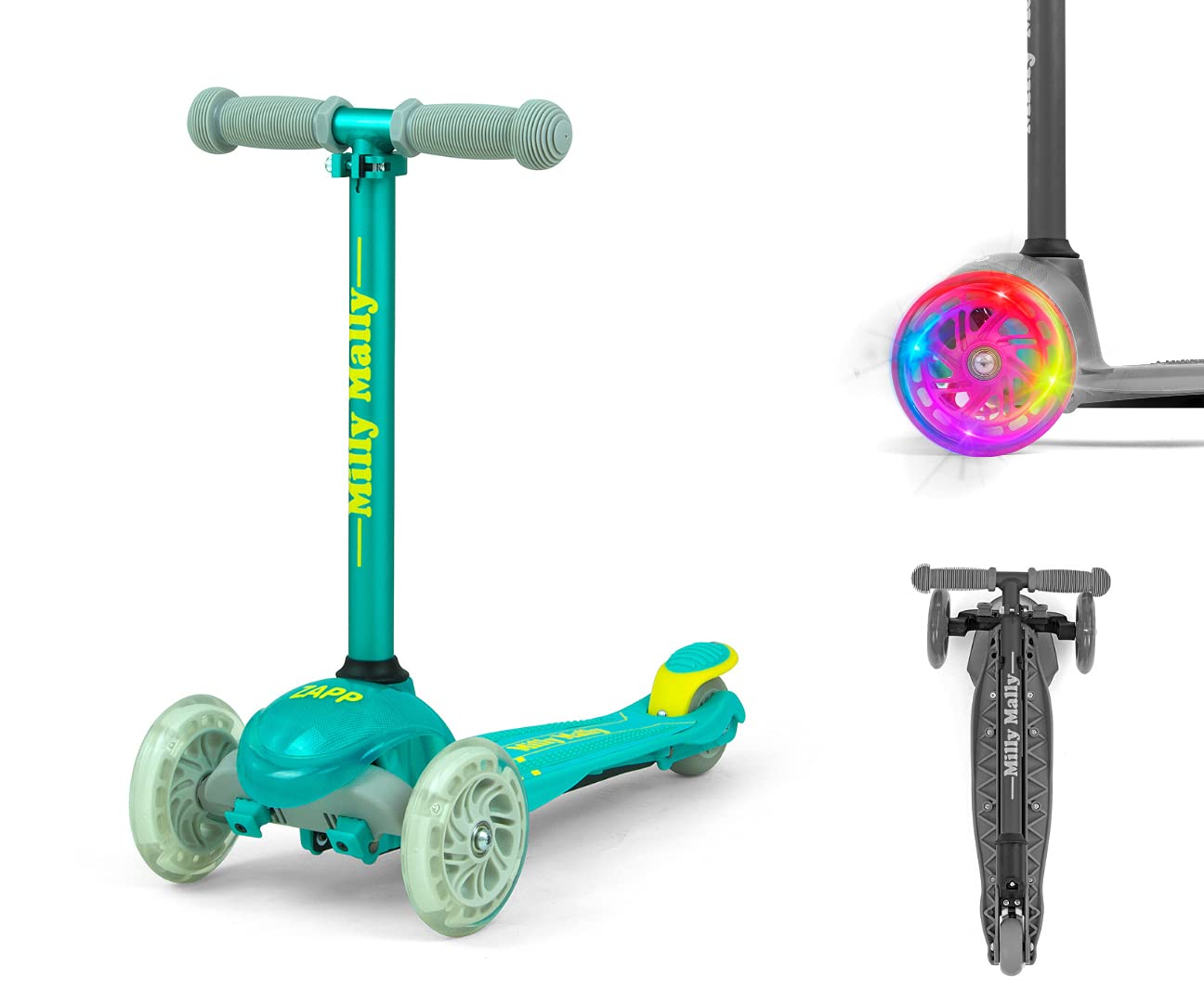 Milly Mally Zapp Mint Three Wheel Balance Scooter with LED Wheels