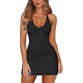 Pungdra Womens Sexy Bodycon Dresses for Women Summer Ribbed Deep V Neck Mini Dress Going Out Tight Tank Short Dress