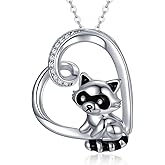 CHENGHONG Sterling Silver Cardinal Necklace - Cute Raccoon Pendant Moss Agate Cardinal Raccoon Jewelry Gifts for Women