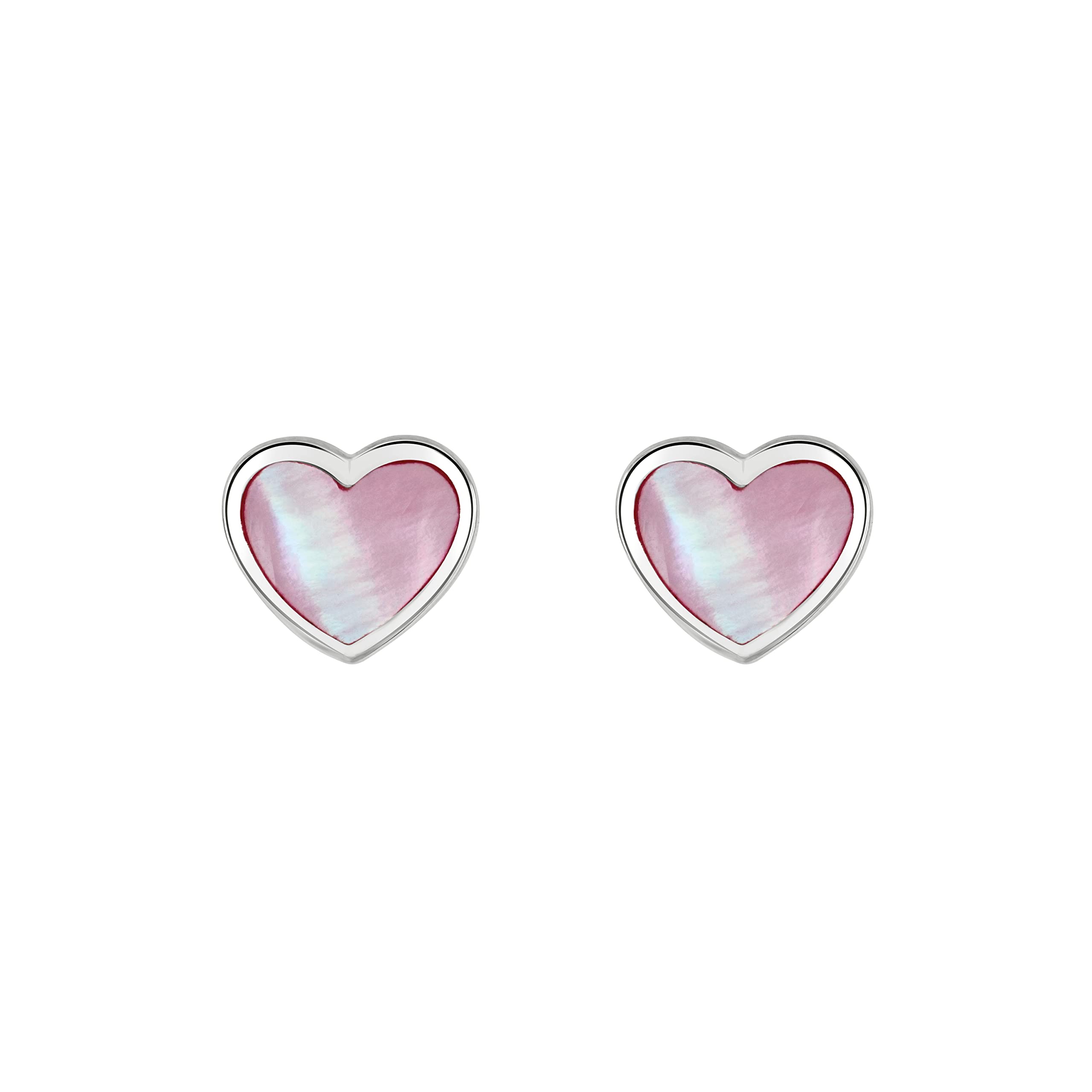 Dew Sterling Silver and Pink Mother of Pearl Heart Stud Earrings