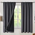 BGment Thermal Insulated 100% Blackout Curtains for Bedroom with Black Liner, Double Layer Full Room Darkening Noise Reducing Rod Pocket Curtain (52W x 63L, Dark Grey)