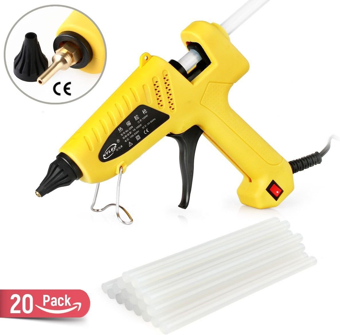 Hot Glue Gun, 100W Professional Hot Melt Glue Gun with 20pcs Glue Sticks, Quick Repairs for DIY Technology and Home Office, Suitable for 11mm 200mm Glue Stick