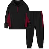Coedody Boys Clothes 2 Piece Boy Outfits Quarter Zip Pullover Hoodie+Pants Fall Winter Colorblock Sweatsuits 5-12Y
