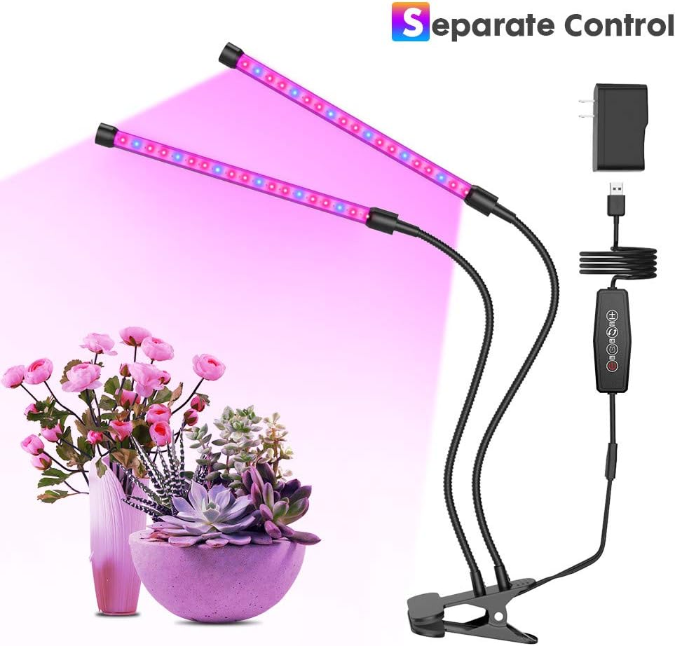 GROSSYLAND LED Grow Light Red Blue Spectrum for Indoor Plants with Timer, 2-Head Plant Growing Lamps with 3 Switch Modes and 6 Levels Dimmable for Succulent Plants, Hydroponic Plants : Garden & Outdoor
