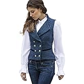 CAMDOM Women 50s Vintage Suit Vest Work Tweed Slim Fit Waistcoat V Neck Double Breasted Sleeveless Blazer Jacket with Pockets