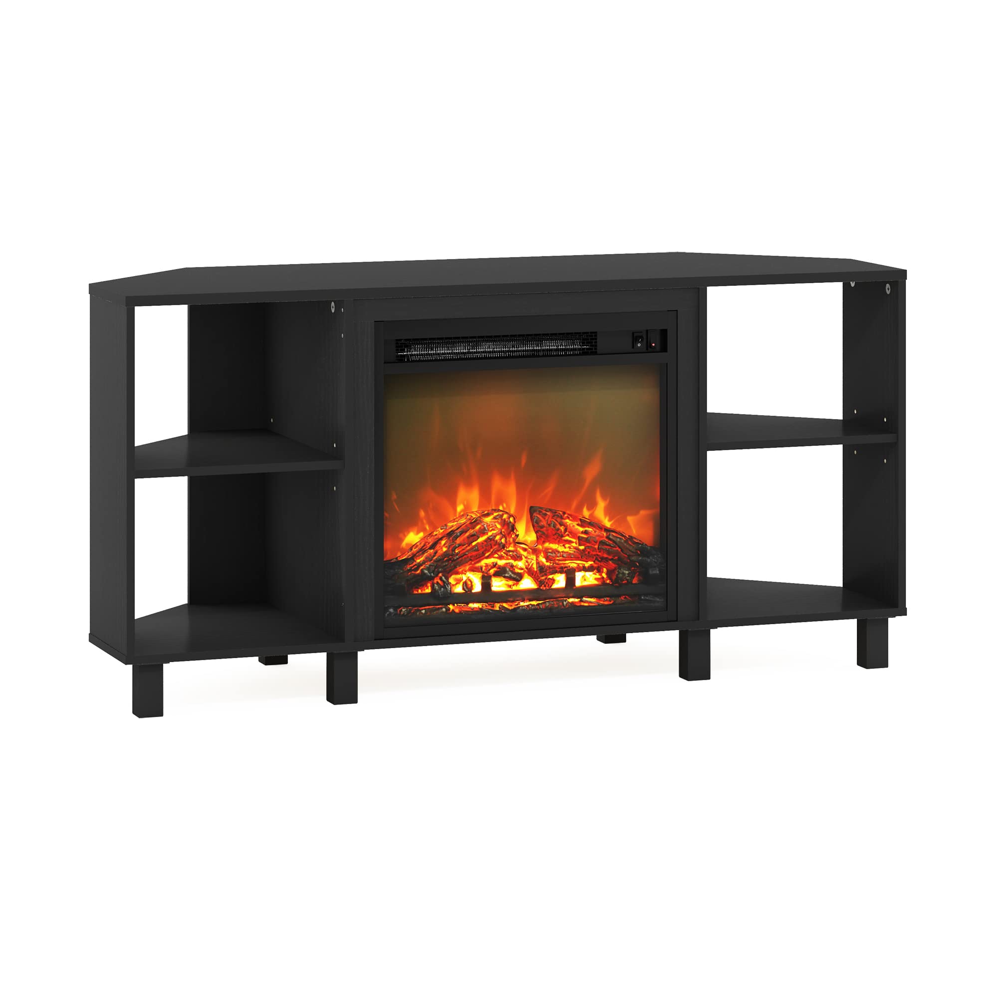 Photo 1 of Furinno Jensen Corner Fireplace TV Stand with 4 Open Compartments for TV up to 55 Inches, Americano