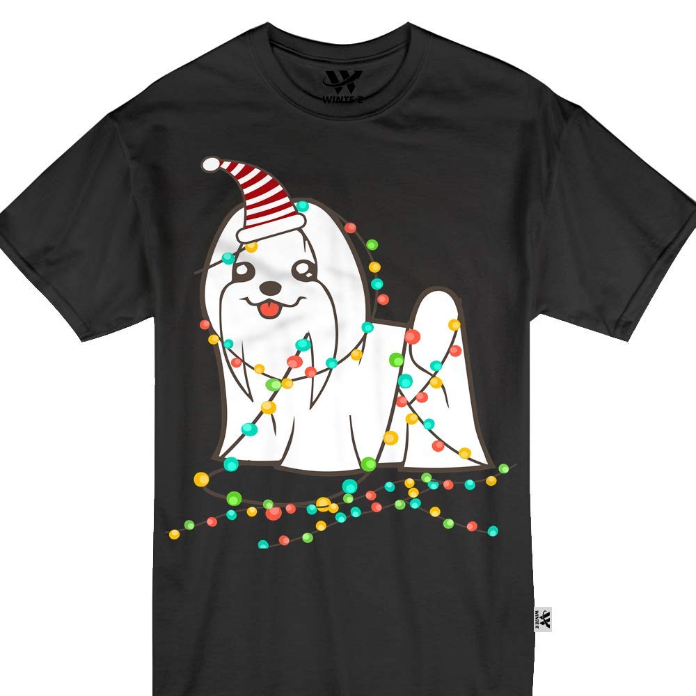 Christmas Lights Maltese Dog For Animal Lovers Xmas Tshirt Stellanovelty