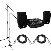 Behringer Europort PPA200 200-Watt 5-Channel PA System, Bundle with 2X H&amp;A Microphone Stand, 2X XLR M to F Cable 10'
