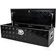Eivojor Aluminum Stripes Plated Truck Tool Box Pick Up Truck Bed RV Trailer Toolbox Storage Organizer with Side Handles, Lock and Keys - 39" x 13" x 10",Black